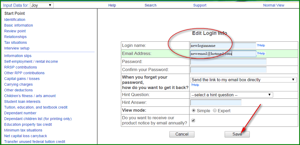 Change Login Info